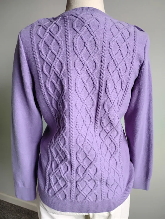 Talbots Lambswool Blend Cable Knit Sweater Lilac Purple Pastel Classic Size LPet - Picture 8 of 14